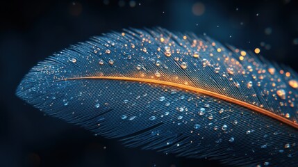 Feather with Dew Drops and Golden Light