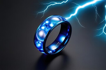 Electric Blue Azure Ring with Translucent Orbs and Lightning Effect on Dark Background