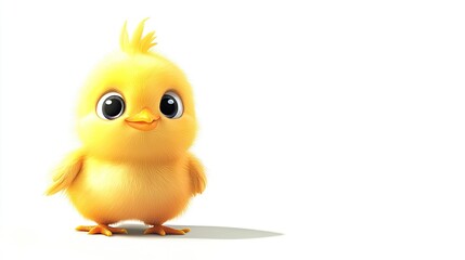 An adorable little yellow baby chicken in a playful cartoon illustration, with plenty of white background space for adding text or other elements. Great for fun and lighthearted designs.