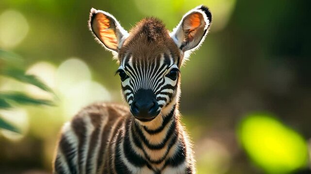 baby zebra in green nature landscape 