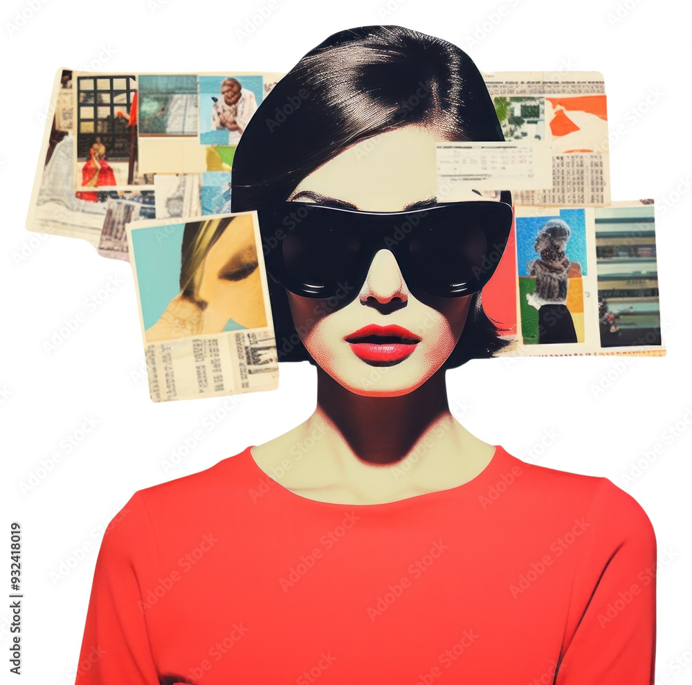 Sticker png collage retro dreamy social media sunglasses portrait poster.