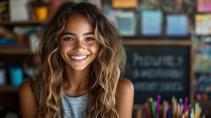 Smiling Woman with Curly Hair