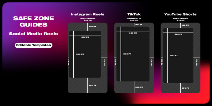 Safe Zone Guides For Reels. Social Media. Editable Templates