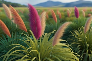Obraz premium 3D Visualization of Poa Labillardieri Grass Highlighting Lush Textures and Rich Biodiversity