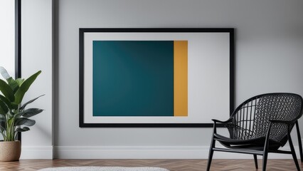 interior poster mockup with vertical black frame on home interior background