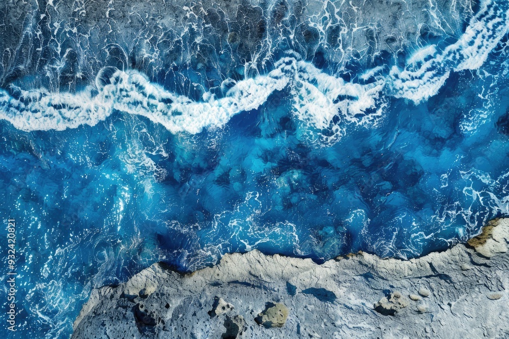 Poster aerial view of a body of water, suitable for use in travel or environmental applications