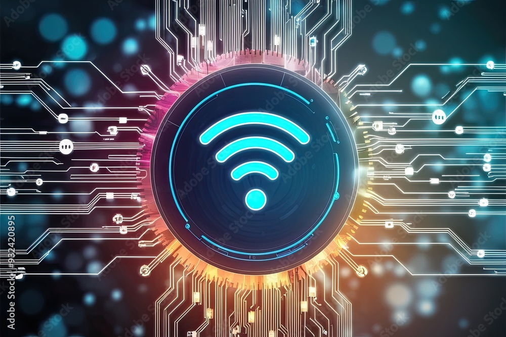 Poster futuristic data background featuring wireless network and wi-fi symbol