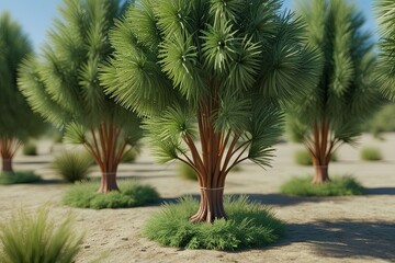 Obraz premium Detailed 3D Model of Casuarina Equisetifolia Trees in a Lush Natural Environment
