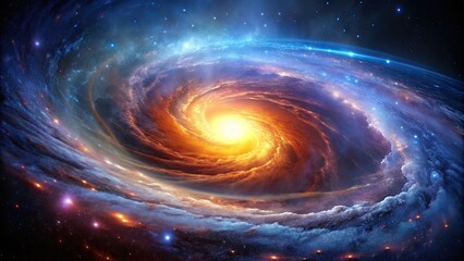 Obraz premium Majestic spiral galaxy M87's event horizon reveals a swirling vortex of superheated gas, radiant with ethereal light, against a deep starry celestial background.