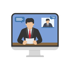 Character flat drawing journalist interviewing young businessman. discussion, speech. Social media, communication concept. Cartoon Anchor design vector illustration