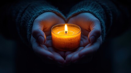 A Hand Holding a Candle in the Darkness