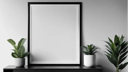interior poster mockup with vertical black frame on home interior background