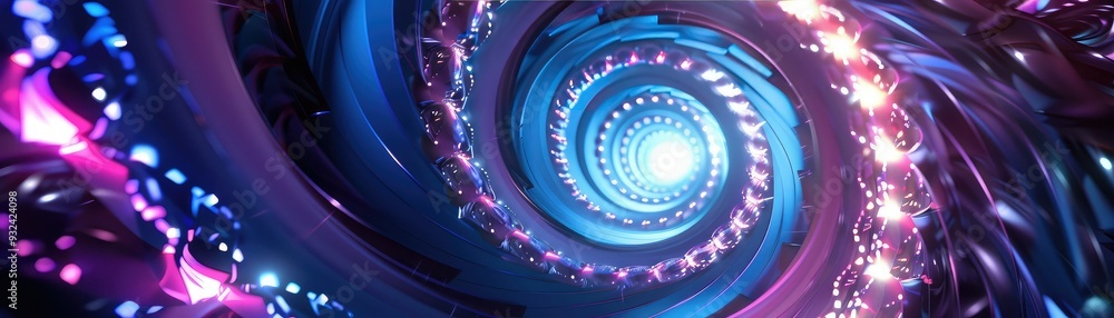 Poster a mesmerizing spiral of light in vibrant colors, creating an illusion of depth and motion, perfect f