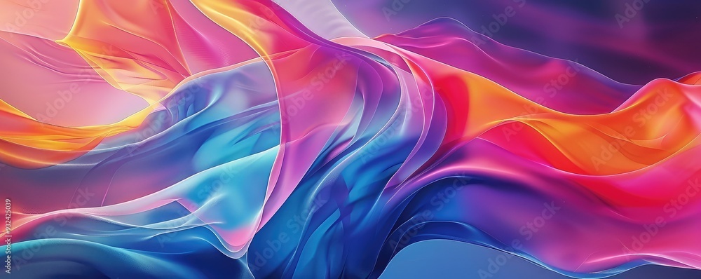 Poster a vibrant abstract pattern showcasing flowing colors in hues of pink, blue, and orange, creating a d