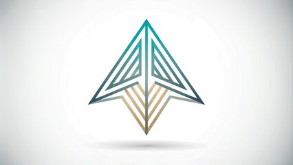 Fototapeta premium Minimalist modern arrowhead logo composed of stylized vector shapes and lines, conveying direction, movement, and forward thinking, set against a clean white background.