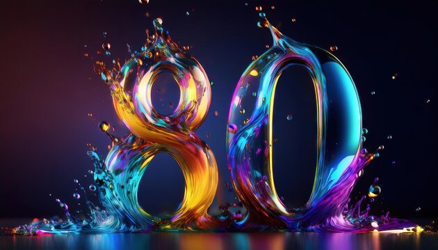 80th Birthday Celebration Colorful Liquid Design - Powered by Adobe