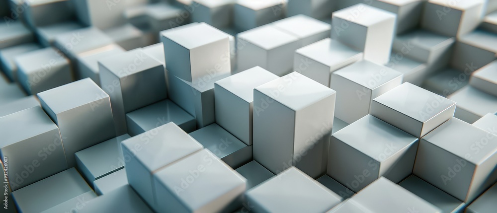 Poster abstract background of stacked geometric cubes in various heights and shades, creating depth and tex