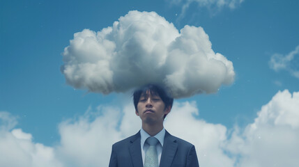 アイディアが思い浮かばず,頭が爆発しそうなほど悩んでいるビジネスマン