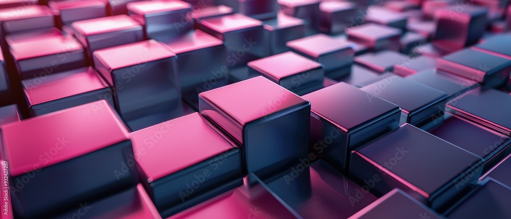 Poster abstract geometric pattern featuring colorful cubes in shades of pink and blue, creating a dynamic a