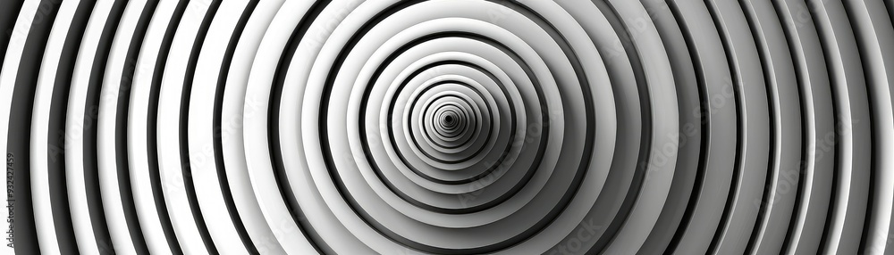 Poster abstract image featuring concentric circles in grayscale, creating a mesmerizing depth and dynamic v