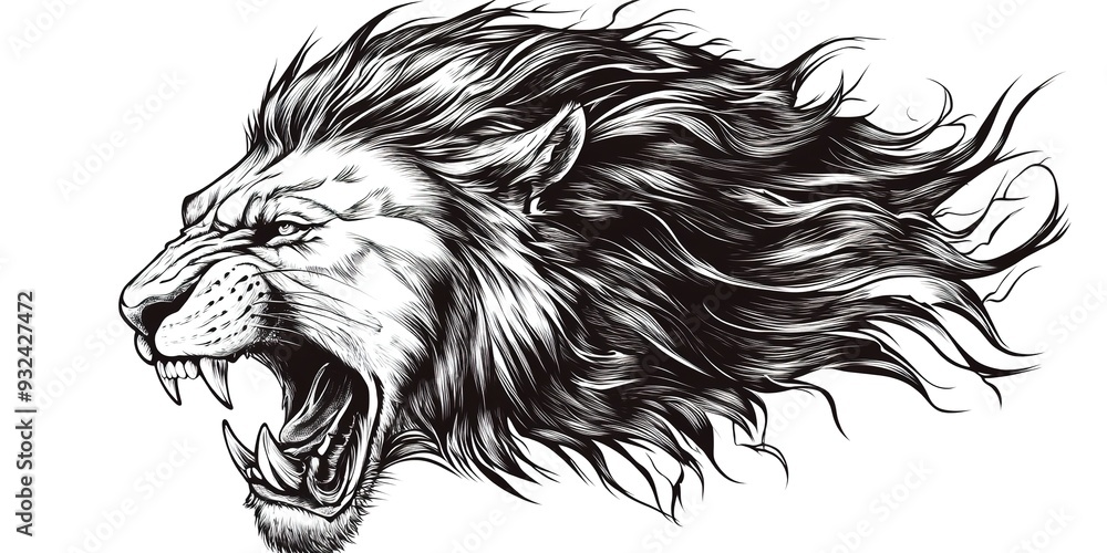 Sticker Lion head roaring tattoo style