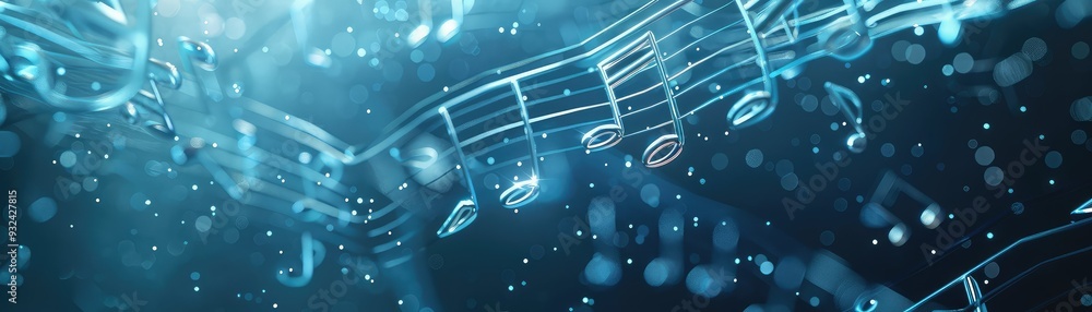 Poster abstract musical notes floating in blue water, creating a serene and harmonious atmosphere for art a