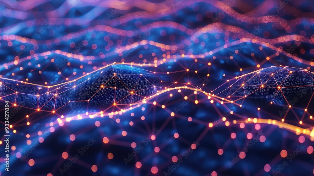 Aufkleber abstract representation of a digital landscape with glowing nodes and waves, perfect for technology 