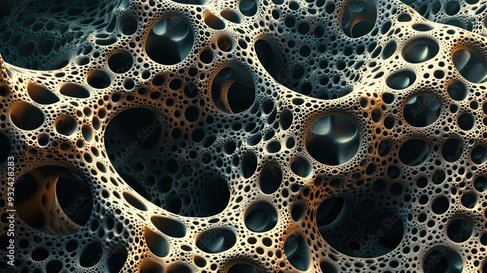Poster abstract texture with intricate bubble formations in dark tones, representing complex organic shapes