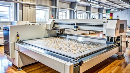 Modern die-cutting machine with precision blades and advanced control system, cutting intricate designs and shapes from various materials with speed and accuracy.