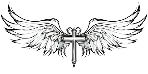 modern tribal tattoo cross wing, abstract line art, minimalist contour. Vector