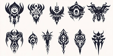 Fototapeta premium tribal tattoo. Silhouette illustration. Isolated abstract element set.