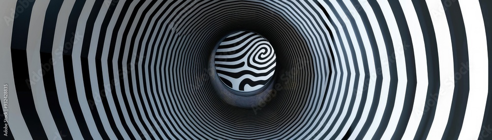 Poster an intriguing abstract design featuring swirling patterns in black and white, creating a mesmerizing