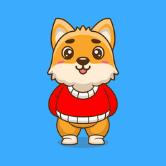 Cute dog creative kawaii wearing jacket cartoon vector icon