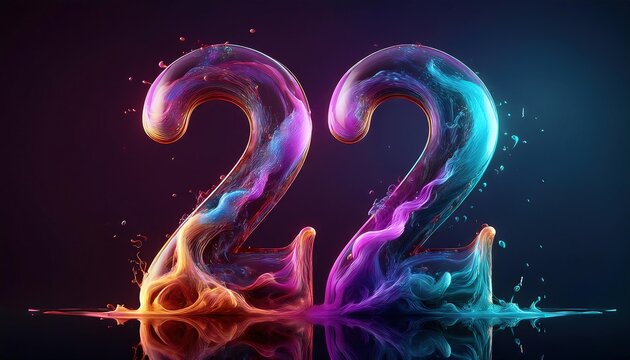 Vibrant Fluid Art Design Featuring Number 22