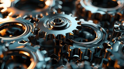 Close-up of metallic gears conveying themes of engineering, machinery, and technology, ideal for backgrounds and business concepts.