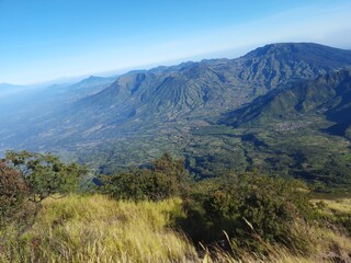 beautiful view of the hills photo taken from the top of the mountain. mountain landscape wallpaper
