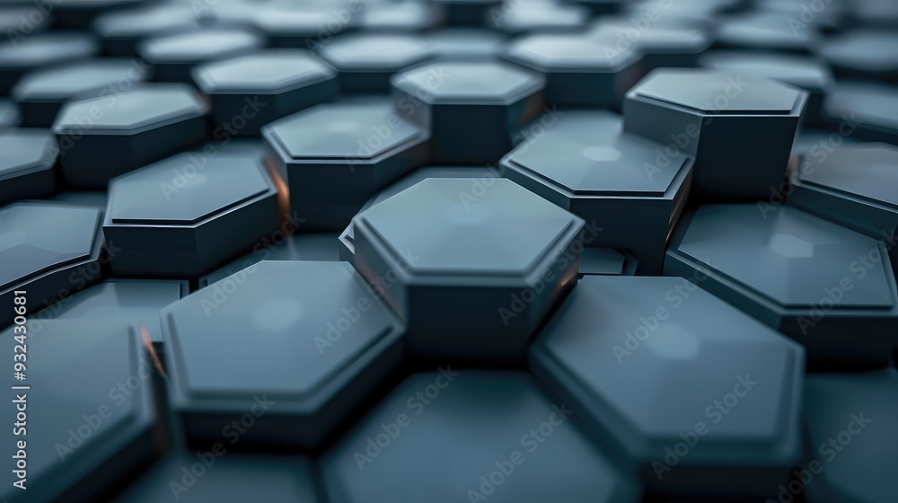Poster close-up view of a textured hexagonal pattern, showcasing modern design elements in shades of blue a