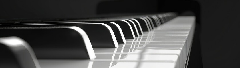 Close-up view of a piano keyboard showcasing elegant black and white keys in soft lighting, perfect for music-themed projects.