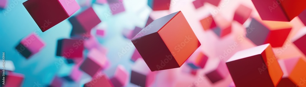 Fototapete colorful character cubes floating in a vibrant gradient background, creating a dynamic and abstract 