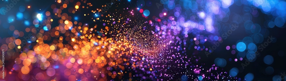 Poster colorful abstract background with glowing particles creating a sense of depth and movement, perfect 
