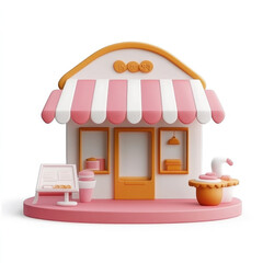3D cartoon shop or store. on a solid white background	