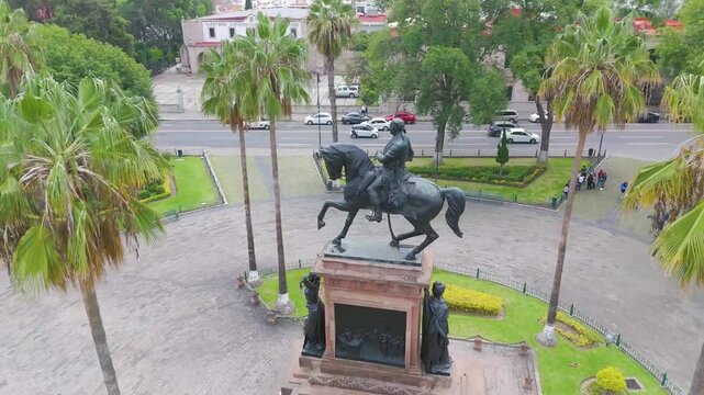 Morelia, Mexico. August 9, 2024. Beautiful aerial shot of the monument to Jose Maria Morelos, national hero and leader of Mexico's independence, in an impressive visual tribute.