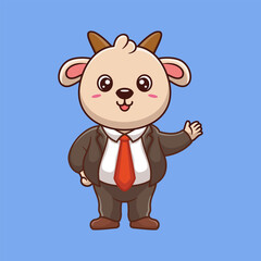 Cartoon business vector icon illustration goat waving hand, Animal business icon concept isolated