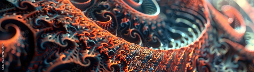 Poster intricate fractal design featuring vivid colors and swirling patterns, ideal for abstract art and di
