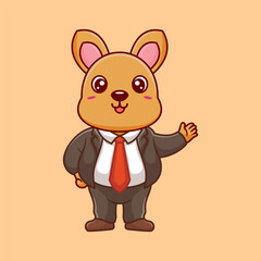 Cartoon business vector icon illustration kangaroo waving hand, Animal business icon concept isolated