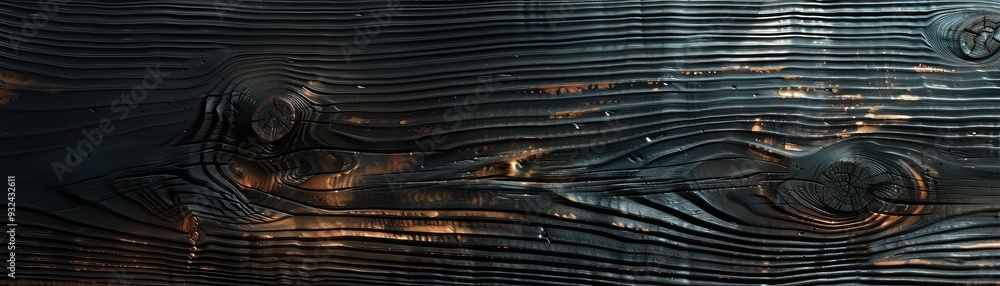 Poster textured black wood surface showcasing intricate grain patterns, suitable for rustic or modern desig
