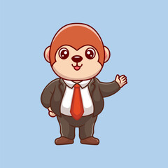 Cartoon business vector icon illustration monkey waving hand, Animal business icon concept isolated