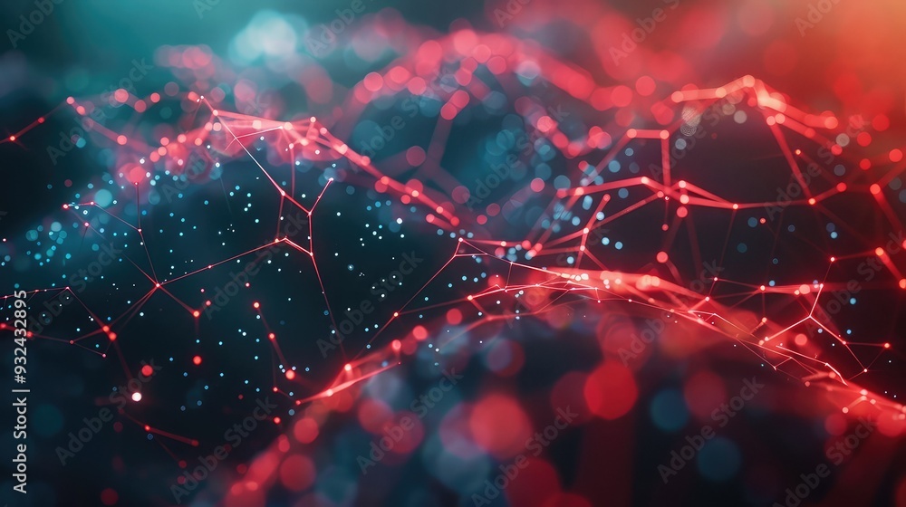 Poster vibrant abstract illustration of interconnected nodes, showcasing depth and dynamic movement with re