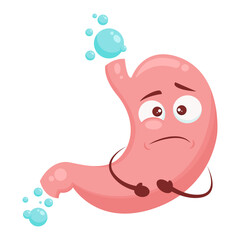 Bloated stomach cartoon character vector illustration isolated on white background