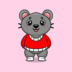 Cute mouse creative kawaii wearing jacket cartoon vector icon